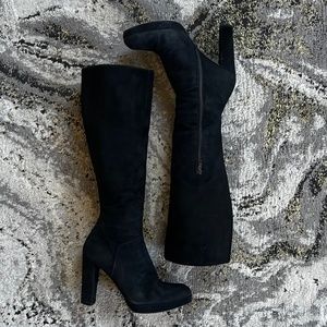 Stuart Weitzman Tall Knee Boots Black Suede Platform Side Zip 6.5  Made in Spain